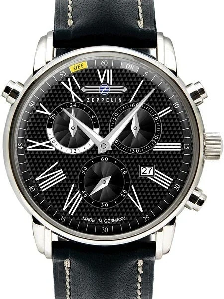 Graf Zeppelin Chronograph Watch with Alarm Funcition, Domed Crystal #7696-2 kol saati