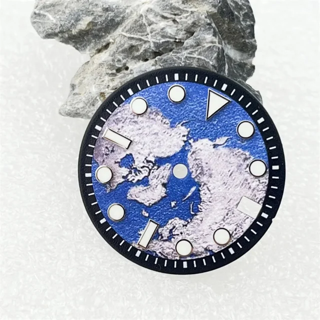 Tandorio Watch Dial DIY Earth Surface with Green Luminous Single Calendar Window Watch Fac