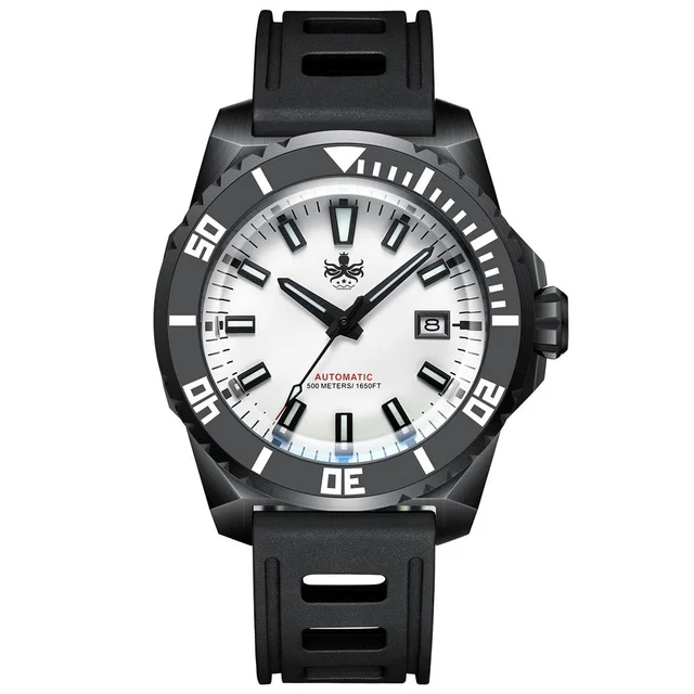 Phoibos Leviathan 500-Meter Automatic Dive Watch with Black DLC Case, AR Sapphire Crystal