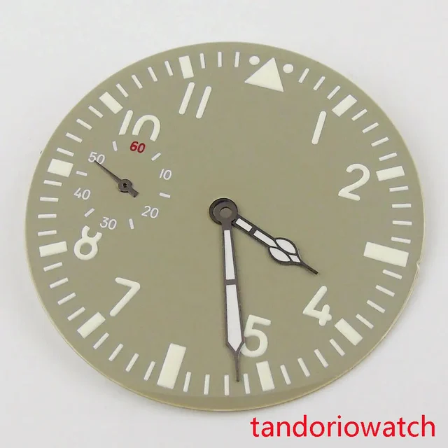 Tandorio Watches Sub Second 38.9mm Watch Dial Hands Set Grey Face Arabic Numerals Fit for