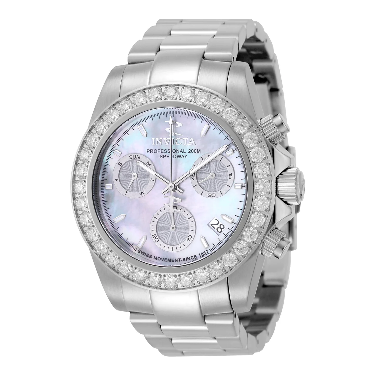 Invicta Elite Speedway Ascent Prestige 1.61 CT LG Diamond Edition Swiss Ronda Z60 Caliber Watch w/ Mother of Pearl Dial - 38mm, Steel (51109) 38 mm kol saati