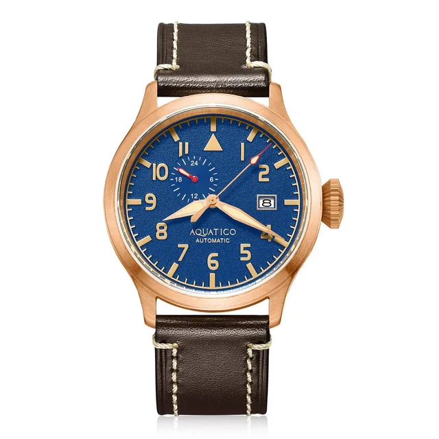 AQUATICO Bronze Pilot Watch Blue Dial Aquatico 43mm Bronze Pilot Watch Blue Dial kol saati
