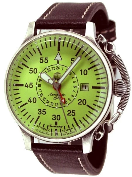 Aeromatic Automatic 24 Hour Watch, Luminous Dial and Crown Guard #A1396 kol saati