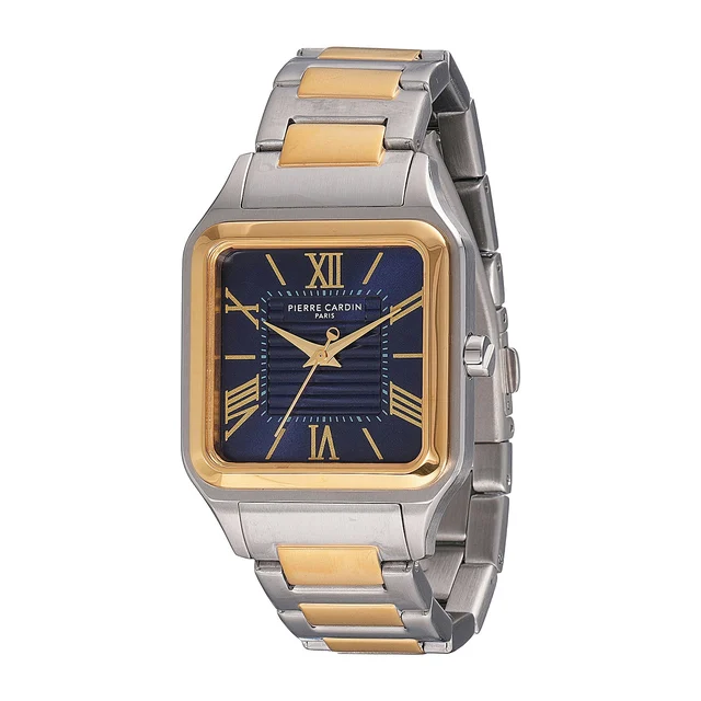 Ménilmontant Carré Men’s Square Watch - Two-Tone Gold & Silver Case, Blue Dial with Two-To