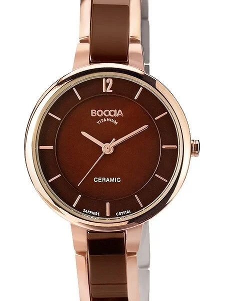 Boccia Quartz Watch with Brown MOP Dial, Rose Goldtone Titanium Case and Matching Bracelet