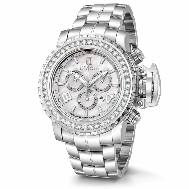 Invicta Diamond Swiss Ronda Z60 Caliber Watch w/ Mother of Pearl Dial - 58mm, Steel (51323