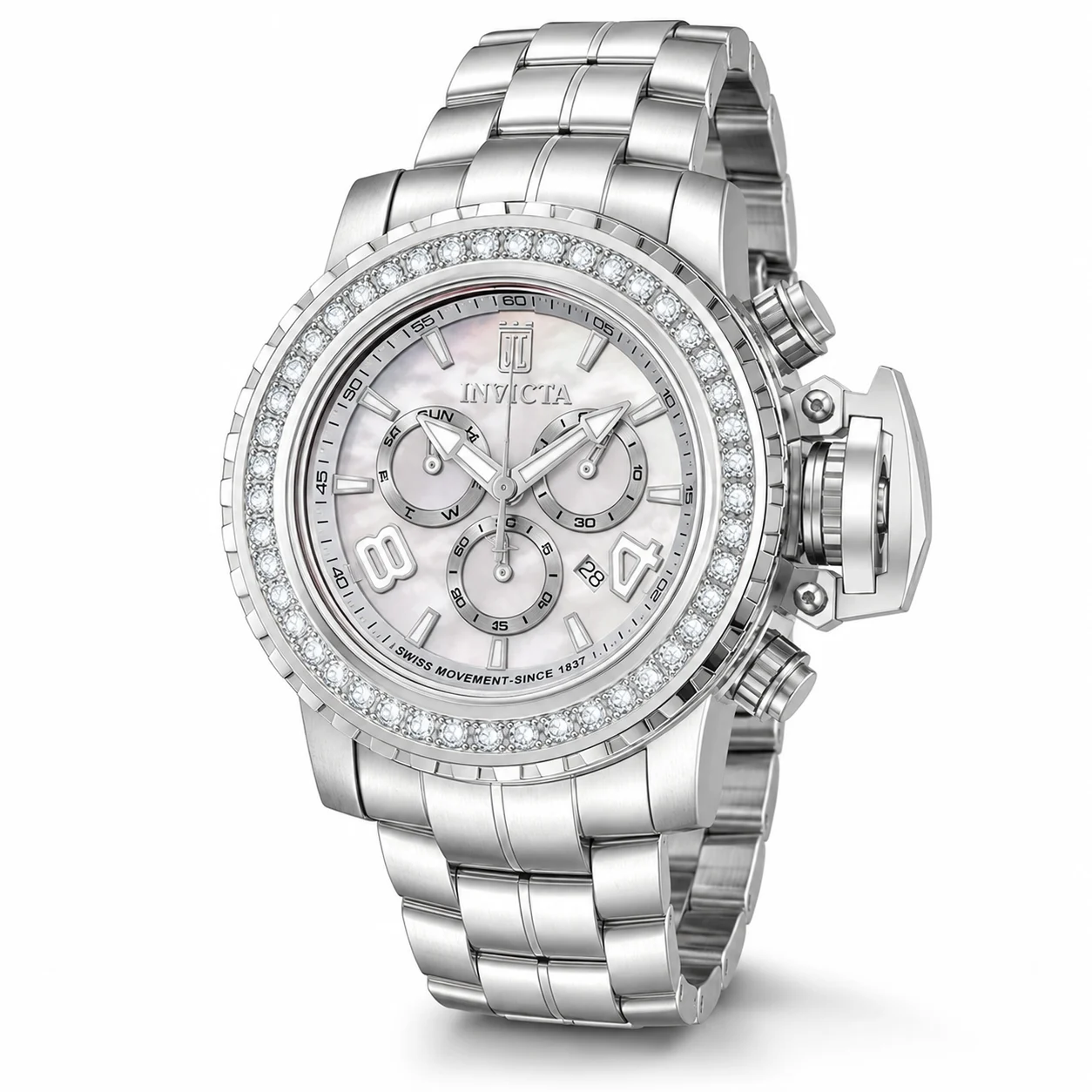 Invicta Diamond Swiss Ronda Z60 Caliber Watch w/ Mother of Pearl Dial - 58mm, Steel (51323) kol saati