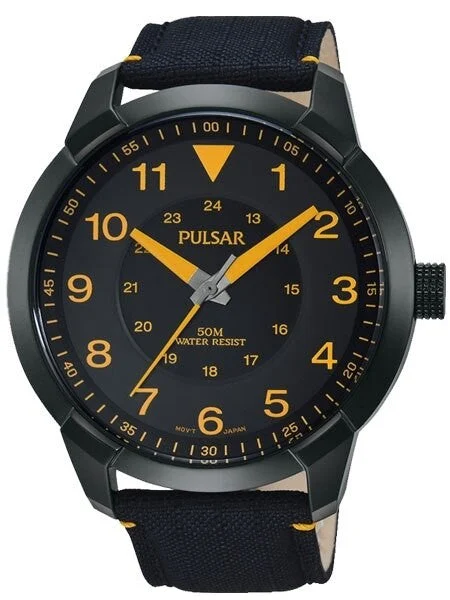 Pulsar Quartz Aviator Style Watch with 46mm Black PVD Case #PG2023 46 mm kol saati