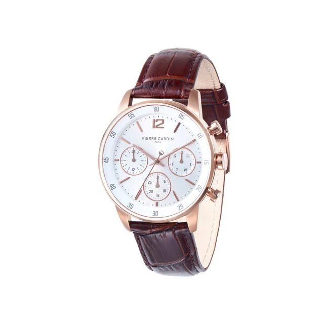 MONTROUGE PRIM Rosegold with White Dial Multifunction watch with Brown Leather Strap CMR.1