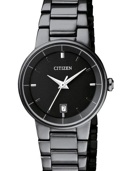 Citizen Quartz Black Ion, Thin Dress Watch with Matching Bracelet #EU6017-54E kol saati