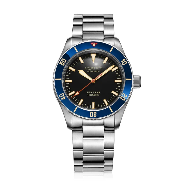 AQUATICO Sea star V2 black dial Blue ceramic bezel (NH35) No Date kol saati