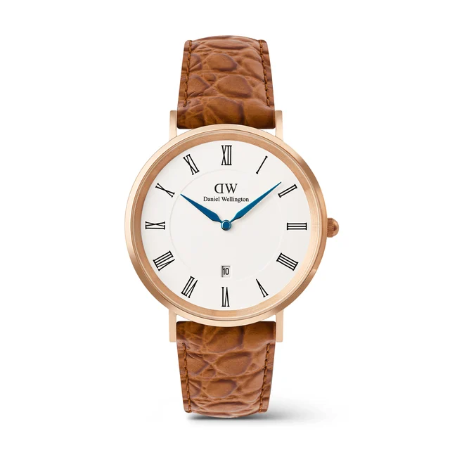 DANIEL WELLINGTON Classic Roman Numerals Date Light Brown Croc Belly Rose Gold DW00100918