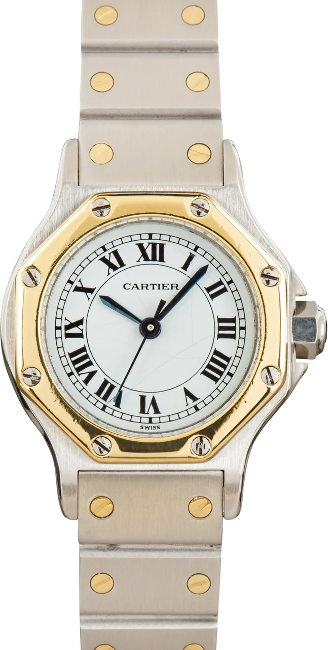 Cartier CARTIER, REF. 0907, SANTOS OCTAGON, AUTOMATIC, GREY ‘‘GHOST’’ DIAL, 18K YELLOW GOLD AND STEEL kol saati