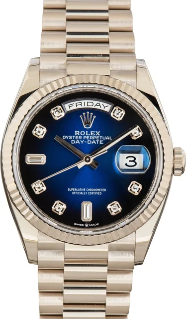 Rolex Day-Date 36 Ref 128239 Blue Ombre Diamond Dial kol saati