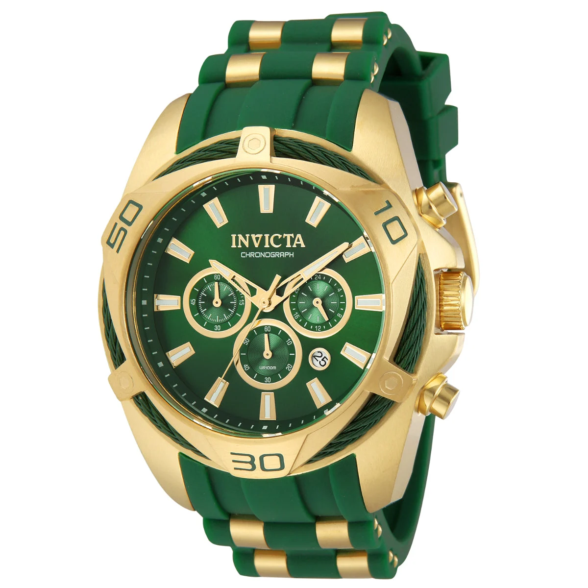 Invicta Bolt Vanguard Watch - 50mm. Gold, Green (43762) 50 mm kol saati
