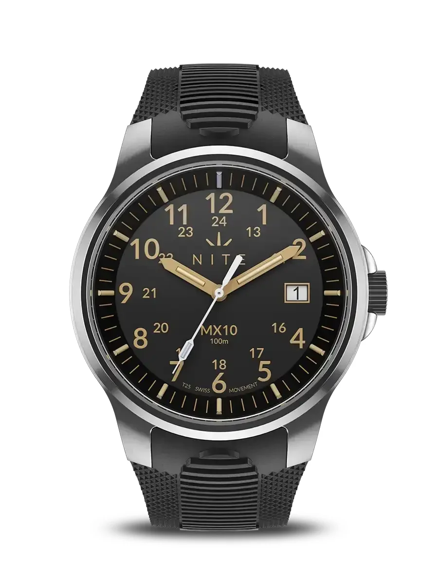 Nite Watches MX10EXPLORERBLACKRUBBER 39 mm kol saati