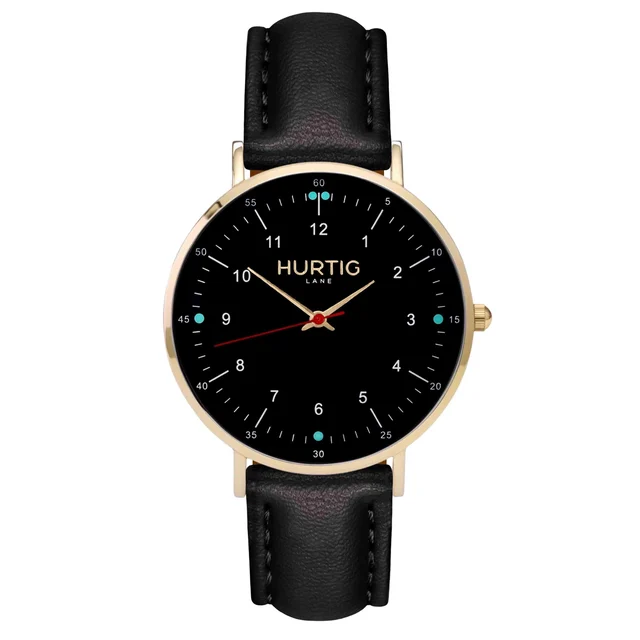Hurtig Lane Vegan Watches Moderna CACTUS Leather Watch Gold, Black & Black kol saati