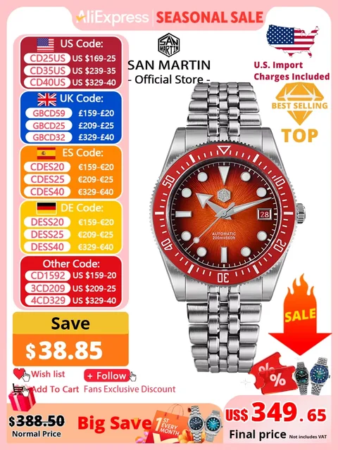 San Martin Limited Edition Red JianZhan Enamel Sun San Martin 37.5-40mm Limited Edition Re