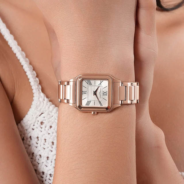 Ménilmontant Carré Women’s Square Watch - Rose Gold Case, Champagne Dial with Rose Gold Me