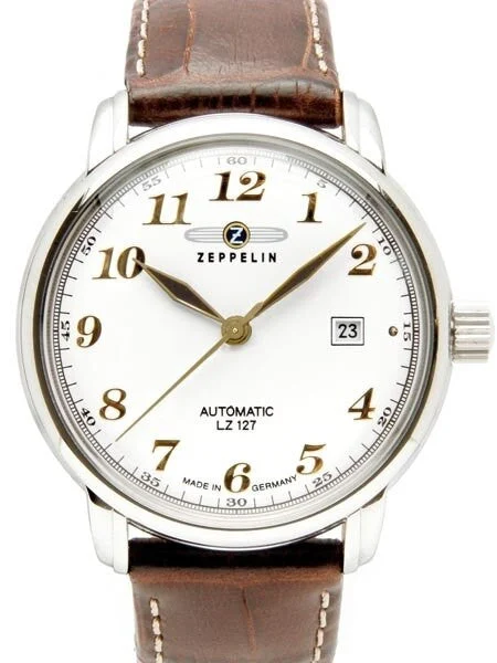 Graf Zeppelin Automatic, Date Watch with Gold Tone Applied Numbers #7656-1 kol saati