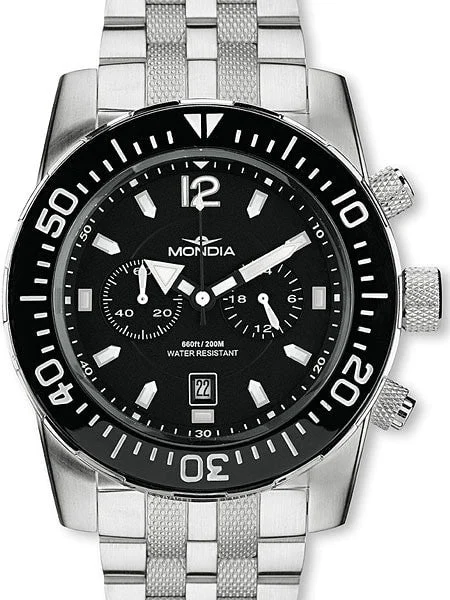 Mondia Wave Swiss Quartz Chronograph Dive Watch with a Ceramic Bezel #1-691-1 44 mm kol saati