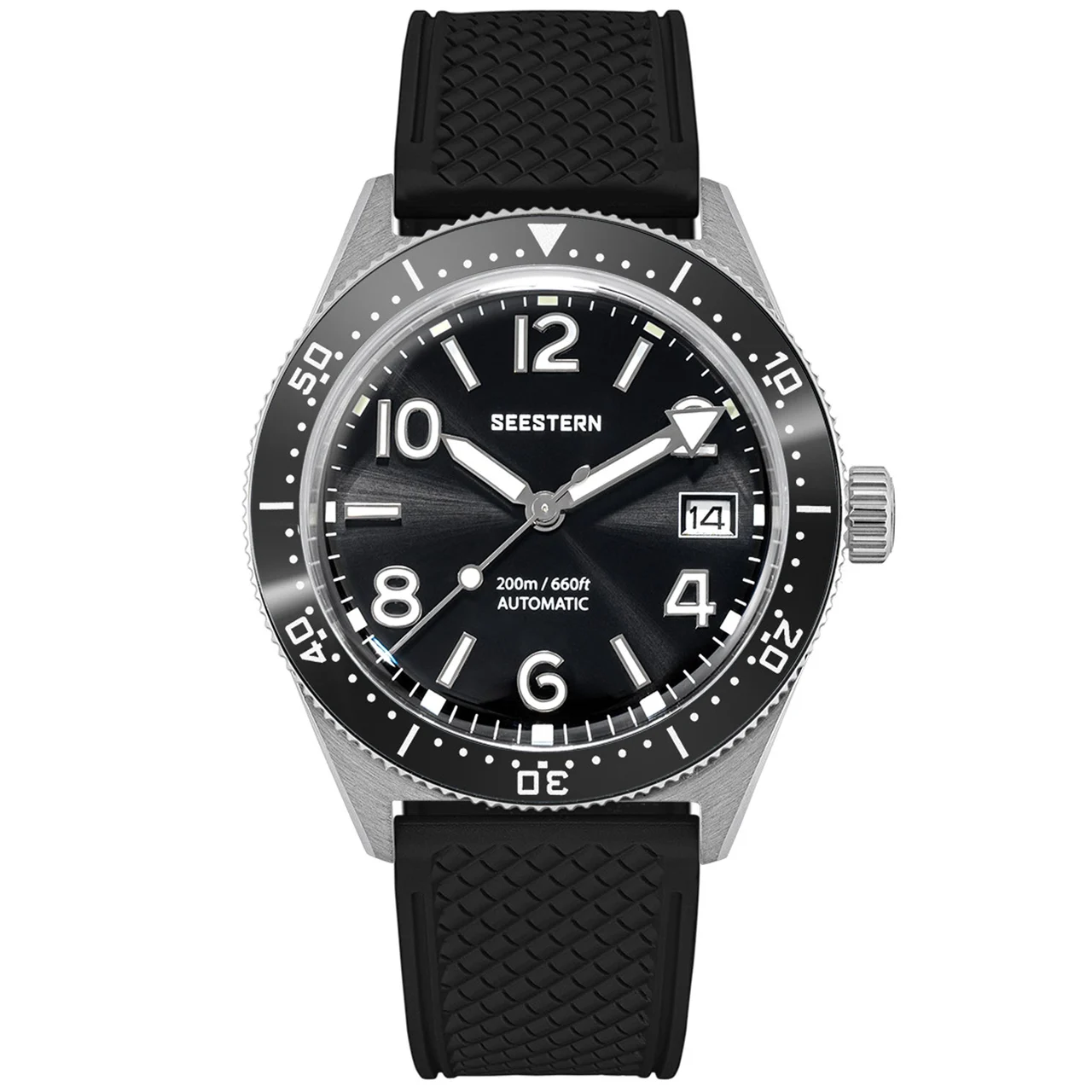 Sugess Sugess 434-2 银黑 黑胶带 39 mm kol saati