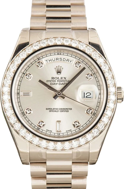 Rolex Factory Stickered Day-Date II Ref 218349 18k White Gold kol saati