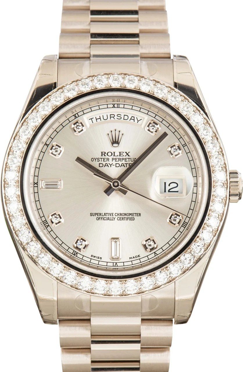 Rolex Factory Stickered Day-Date II Ref 218349 18k White Gold 41 mm kol saati