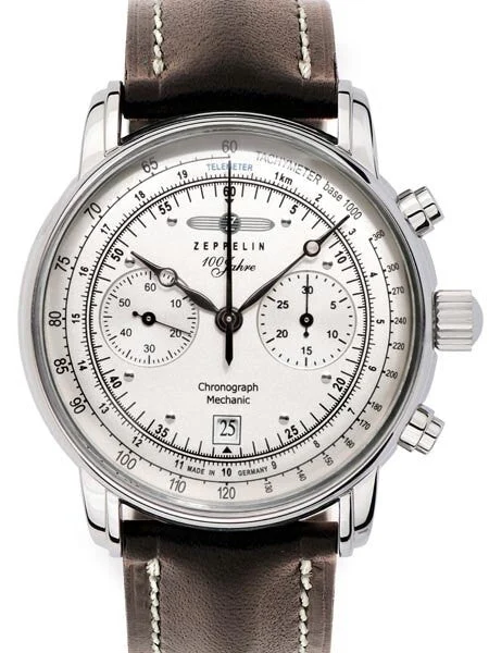 Graf Zeppelin Hand Wind Mechanical Chronograph Watch with Exhibition back #7608-1 kol saat