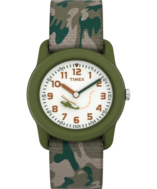 Timex TIME MACHINES® 29mm Green Camo Elastic Fabric Kids Watch T78141 kol saati