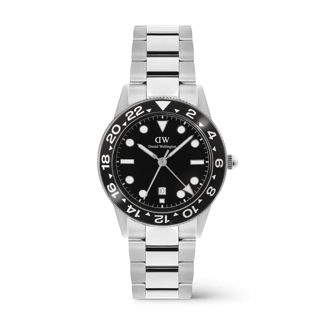 DANIEL WELLINGTON Iconic GMT Link Black Ceramic Bezel Silver DW00100919 kol saati