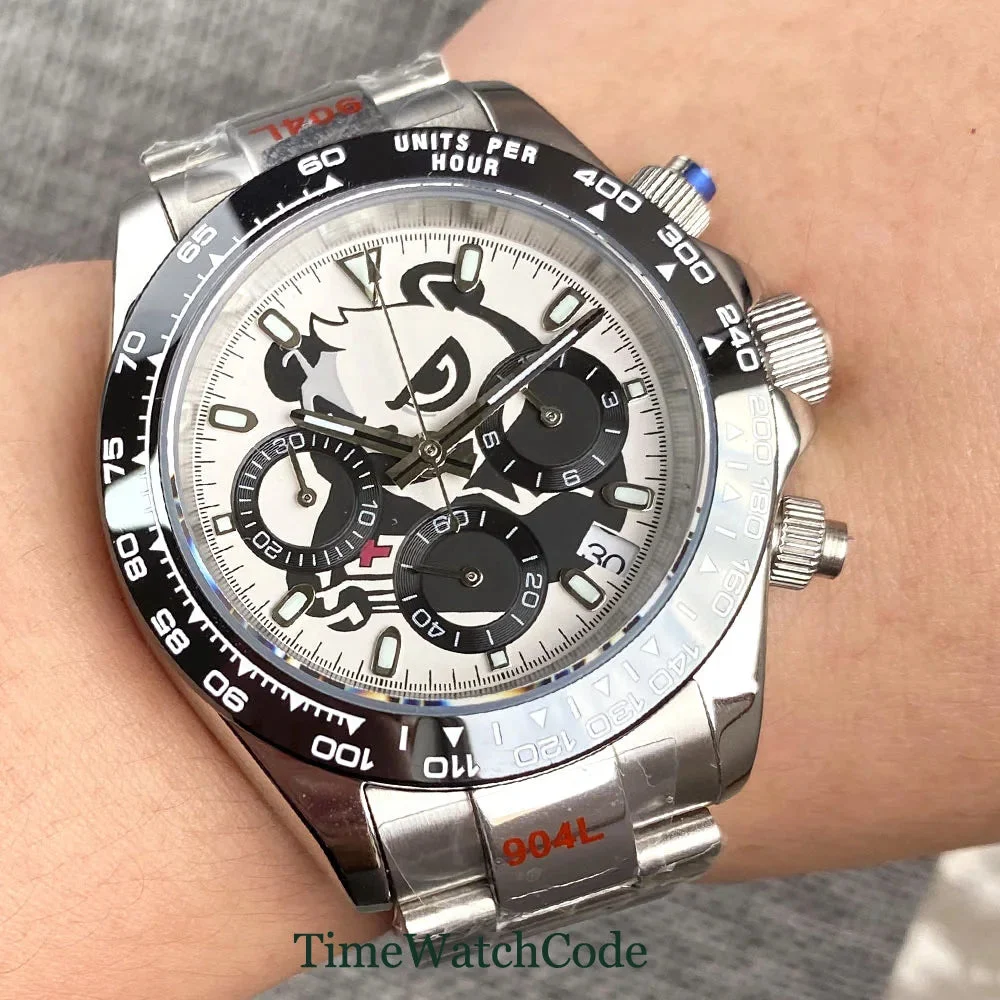 Tandorio Watches Tandorio 39mm Quartz VK63 Chronograph Panda Crocodile Fashion TD309 3Bar 14:201447598#Crocodile dial 39 mm kol saati