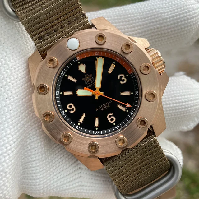Tandorio STEELDIVE SD1948S Bronze Diver 44.5mm C3 Green Luminous 1000M Waterproof NH35 sap