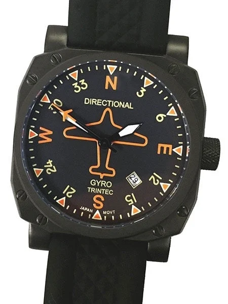 Trintec Directional Gyro Automatic Aviator Watch with Black PVD Case #9062VW kol saati