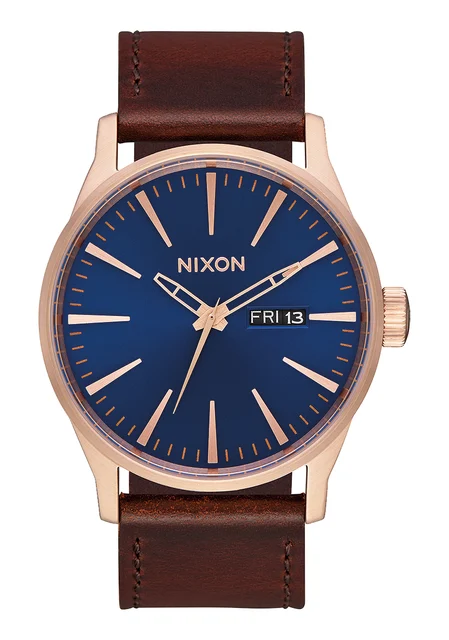 Nixon US Sentry Leather - Rose Gold / Navy / Brown A105-2867-00 kol saati