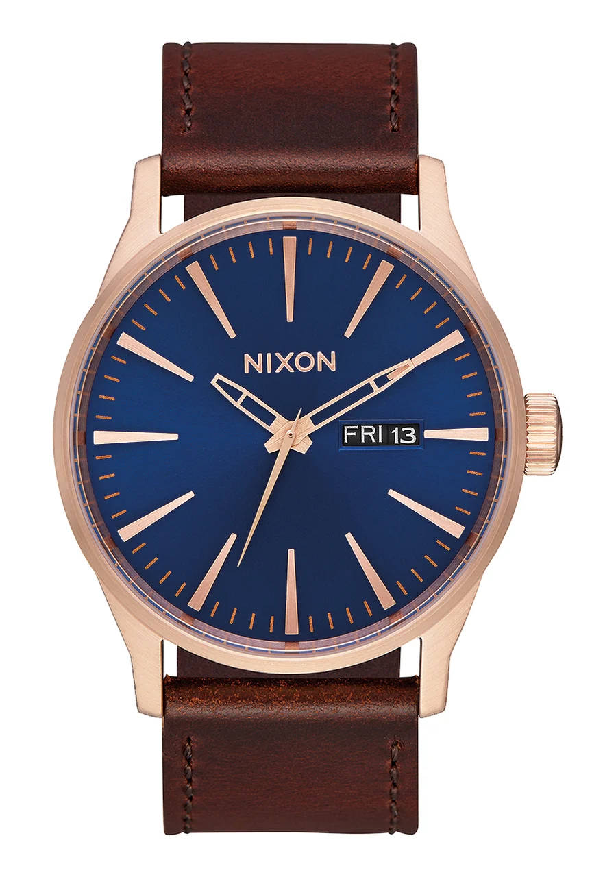 Nixon US Sentry Leather - Rose Gold / Navy / Brown A105-2867-00 42 mm kol saati