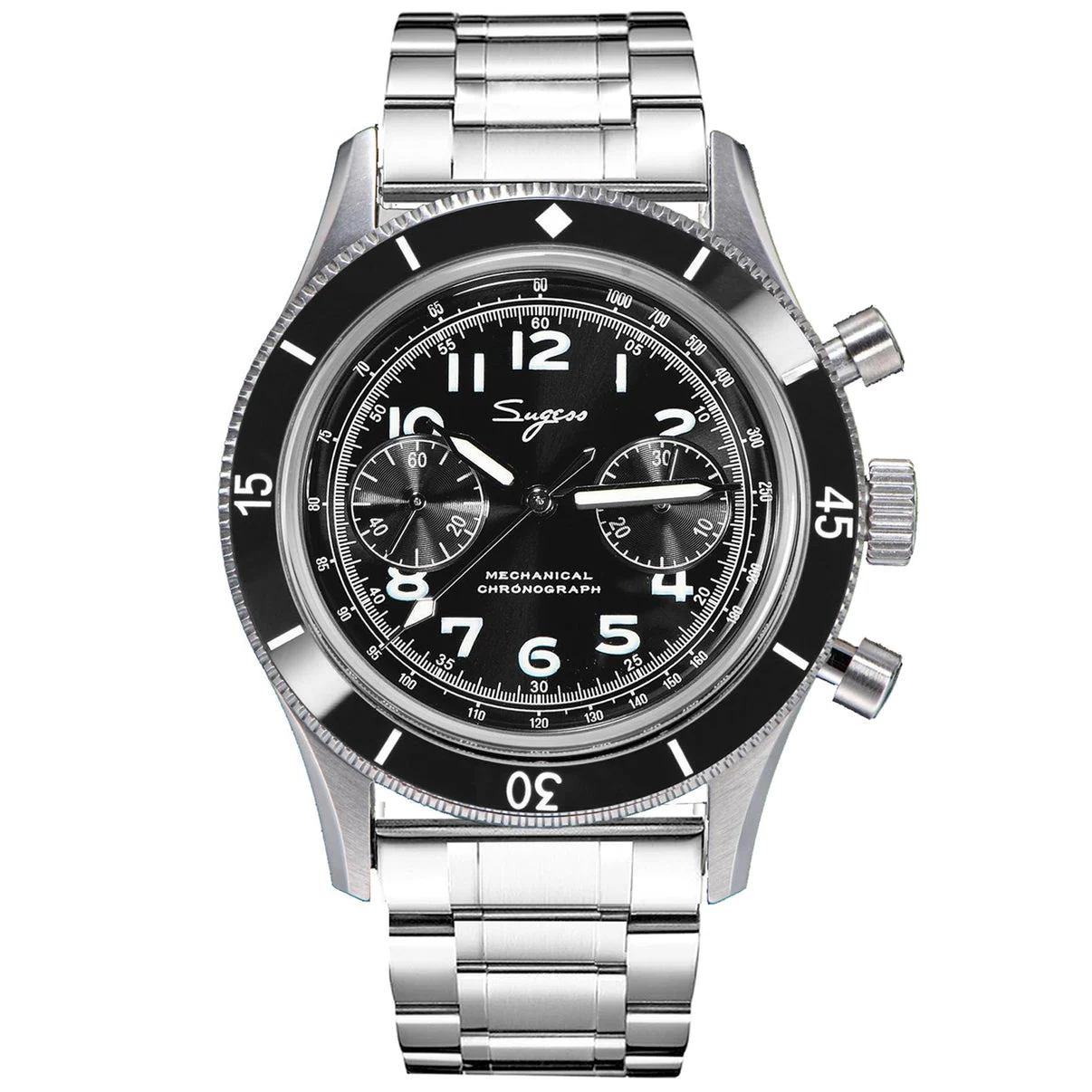 Sugess Chrono Heritage S423 Chronograph Black Dial Bracelet 42 mm kol saati