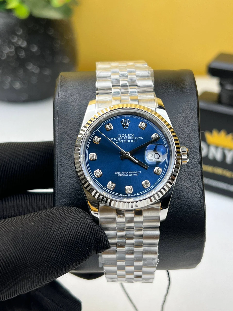 Rolex Date just Blue Diamond Dial 36mm – Automatic Movement 36 mm kol saati