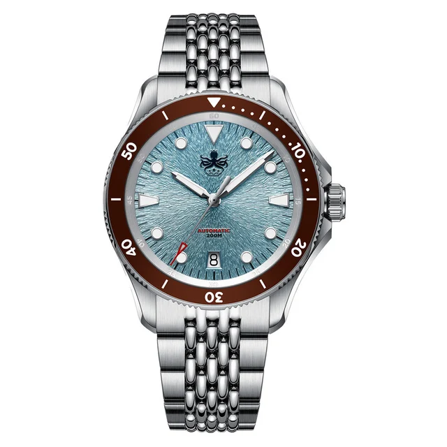 Phoibos Delphinus Automatic Dive Watch with Ice Blue Sunray Dial #PY055BD kol saati
