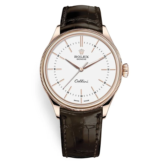 Rolex Cellini 50505 White Dial Brown Leather Strap Time 39mm kol saati