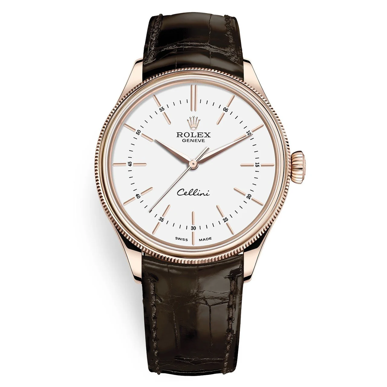 Rolex Cellini 50505 White Dial Brown Leather Strap Time 39mm 39 mm kol saati