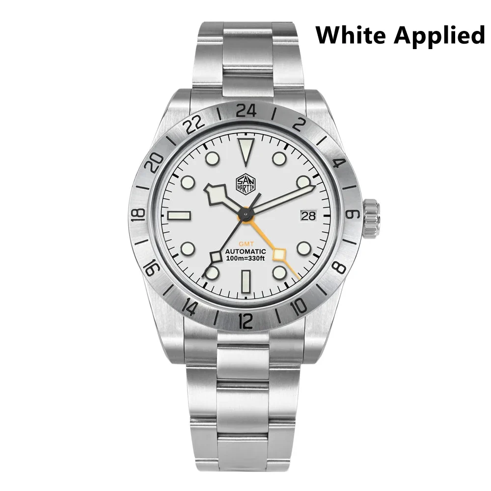 San Martin GMT Watch 圣马丁-SN0054E-1 - 白面-字钉圆点刻度-钢带 39 mm kol saati