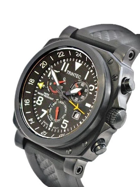 Trintec GMT Alarm Watch with Black PVD Steel Case #ZULU-05-GMTALM kol saati