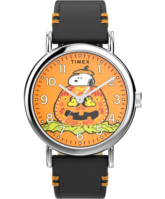 Timex Peanuts® x Weekender Pumpkin Dial 40mm Leather Strap Watch TW2Y12300 kol saati