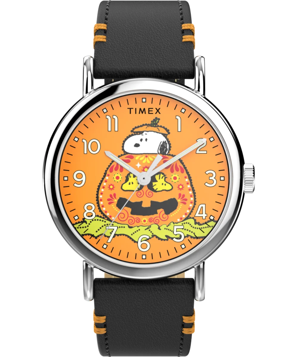 Timex Peanuts® x Weekender Pumpkin Dial 40mm Leather Strap Watch TW2Y12300 40 mm kol saati