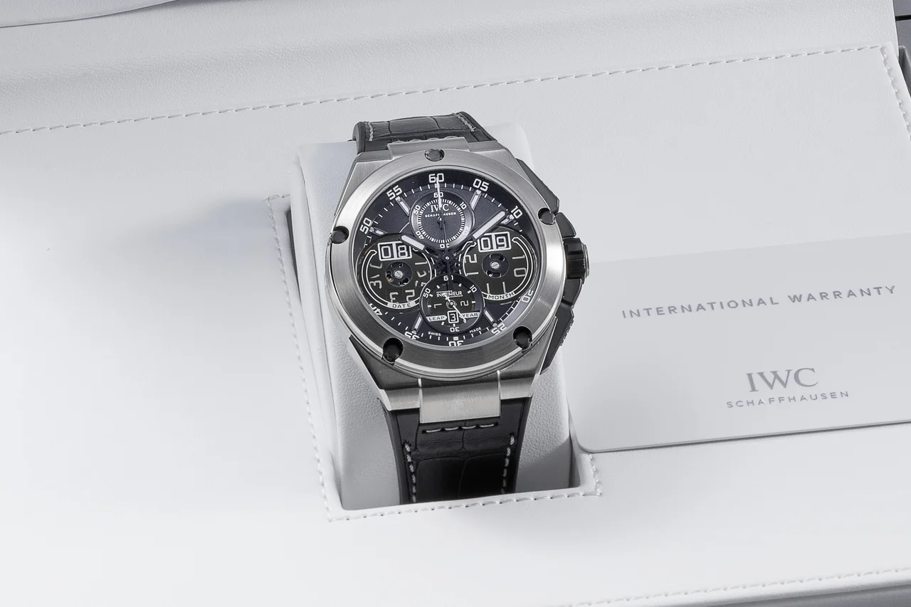 IWC IWC, REF. 3792, PERPETUAL CALENDAR, TITANIUM A fine and complicated, self-winding, titanium perpetual calendar wristwatch with dual window date and month display kol saati