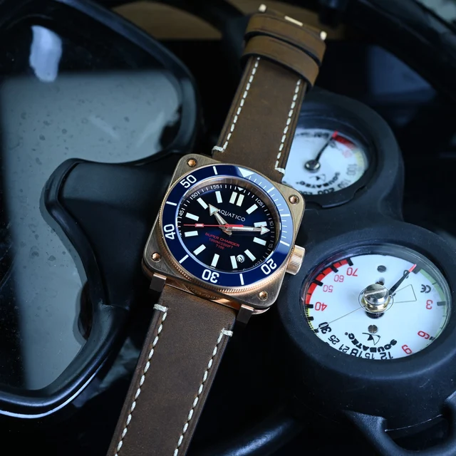 AQUATICO Super Charger Bronze Blue Dial Watch (NH35) kol saati