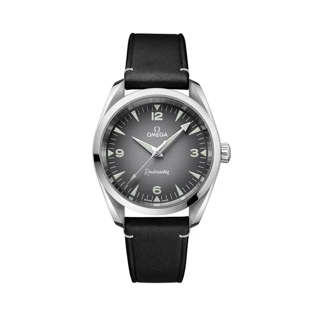 OMEGA Seamaster Railmaster 38mm - Grey on Leather Strap O23512382006001 kol saati