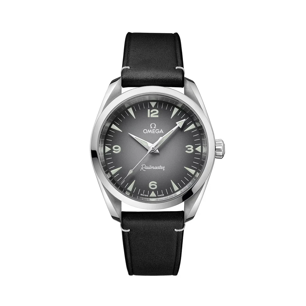 OMEGA Seamaster Railmaster 38mm - Grey on Leather Strap O23512382006001 38 mm kol saati