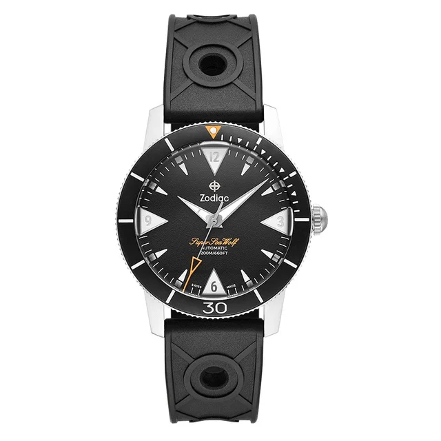 Zodiac Super Sea Wolf 53 Skin Automatic Black Rubber Watch #ZO9212 kol saati